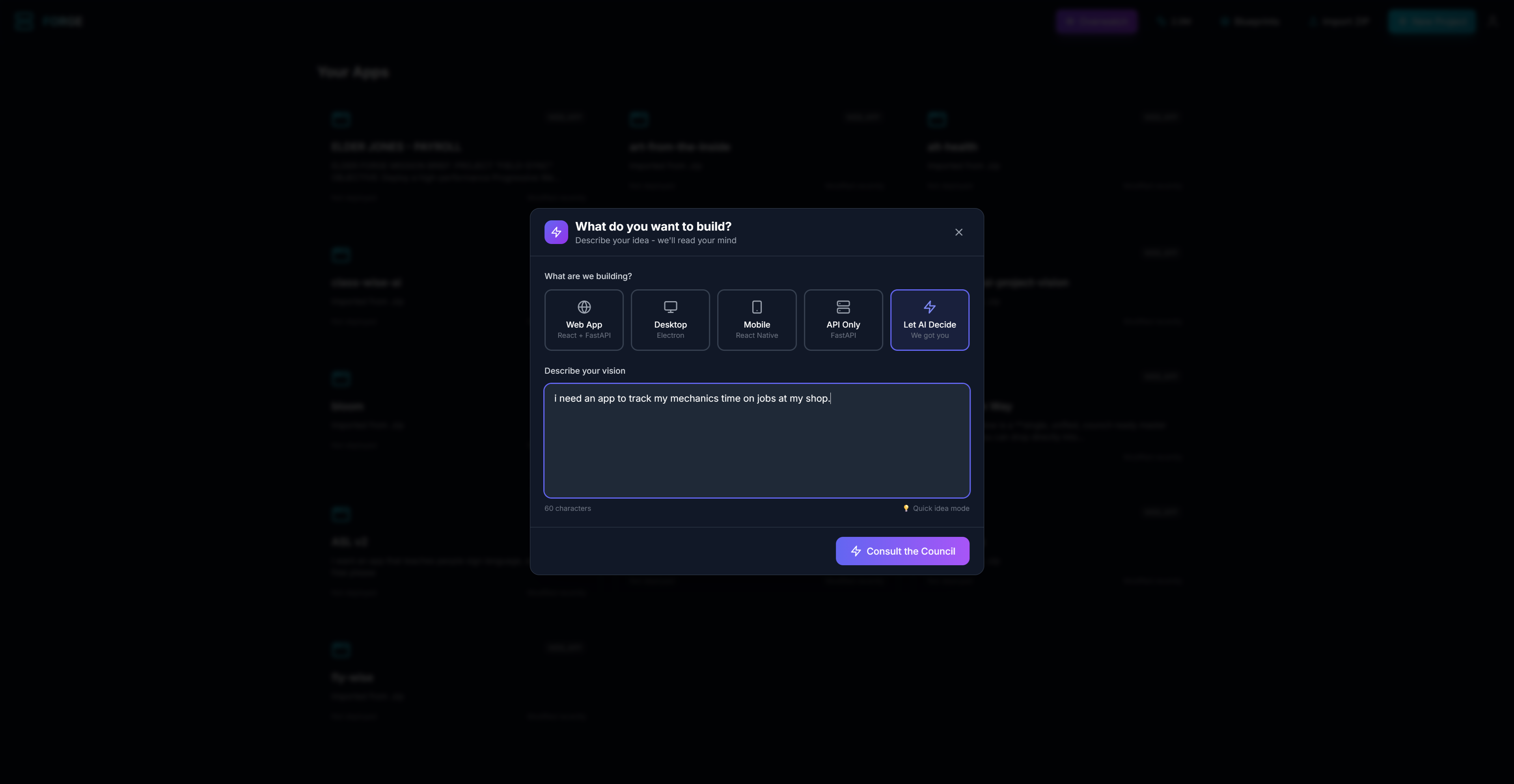 Forge: One sentence → Enterprise-grade. - Screenshot 3 showing product features and functionality