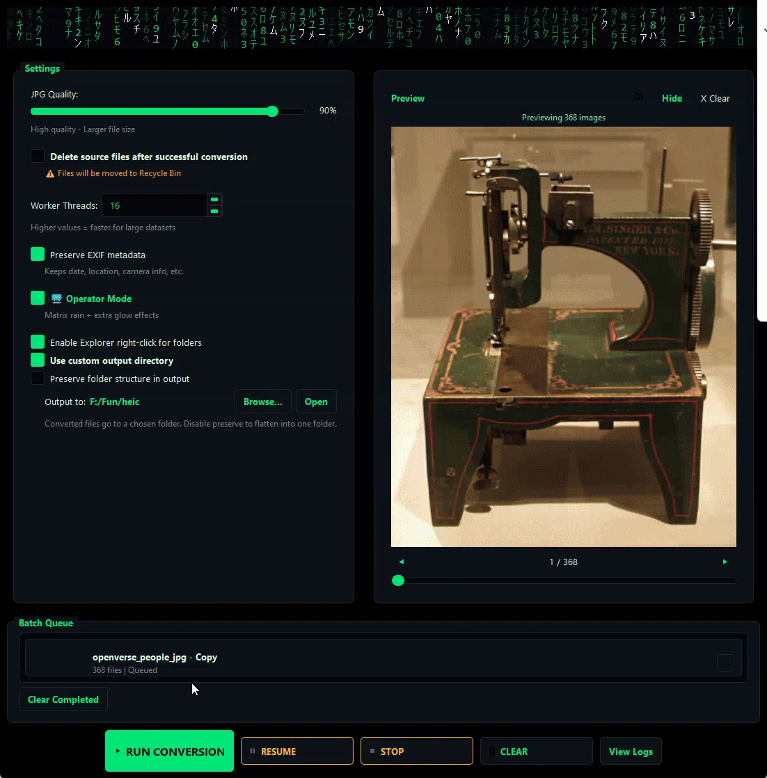 HEICtoJPG - Batch Converter for Windows - Main product screenshot demonstrating key features and user interface