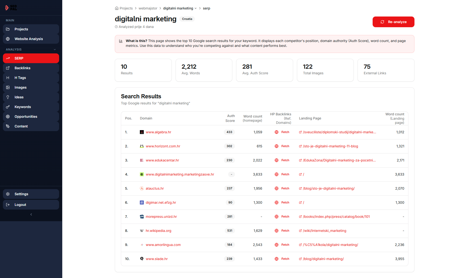 SEOPAL - Screenshot 2 showing product features and functionality