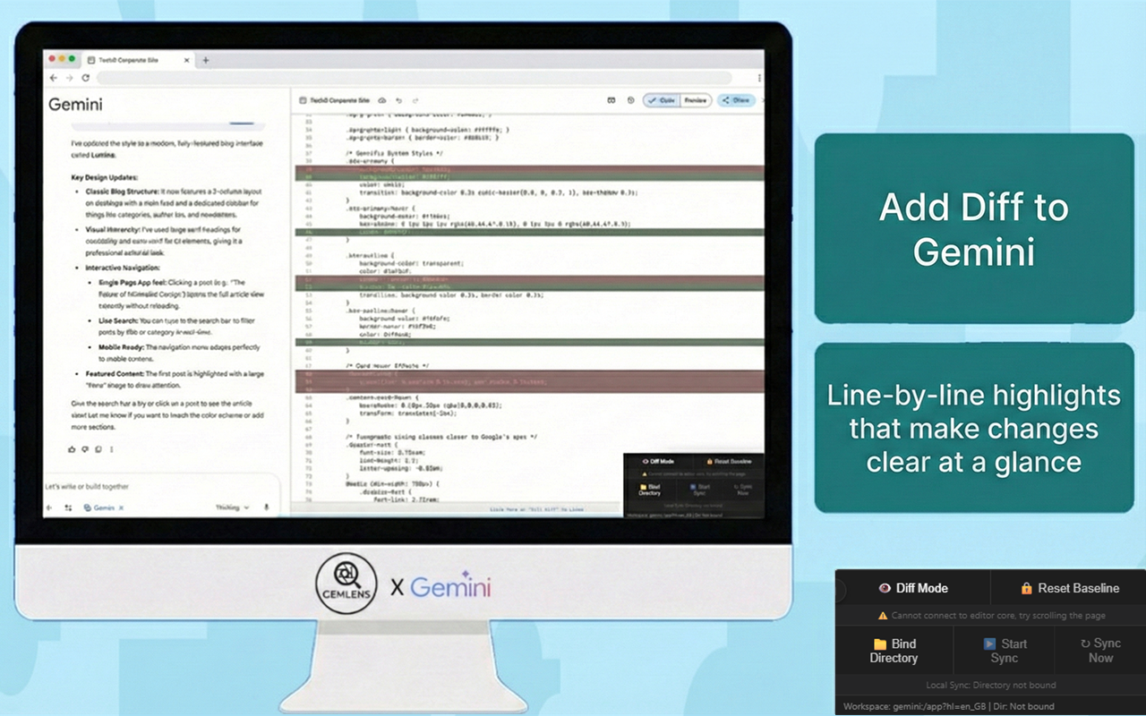 Gemlens: Diff & sync tools for Gemini - Screenshot 2 showing product features and functionality