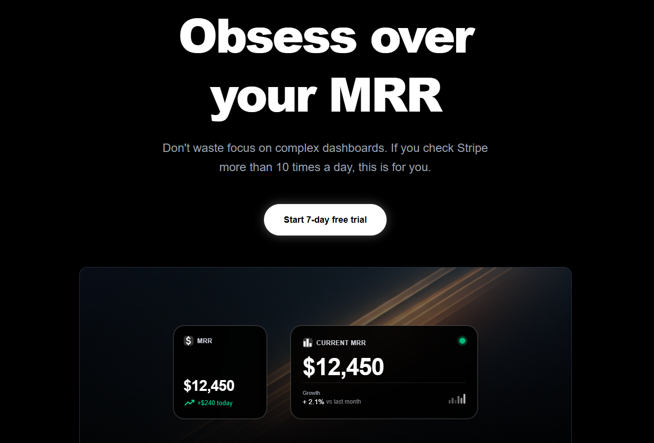 Obsess Over Your MRR Landing  - Main product screenshot demonstrating key features and user interface