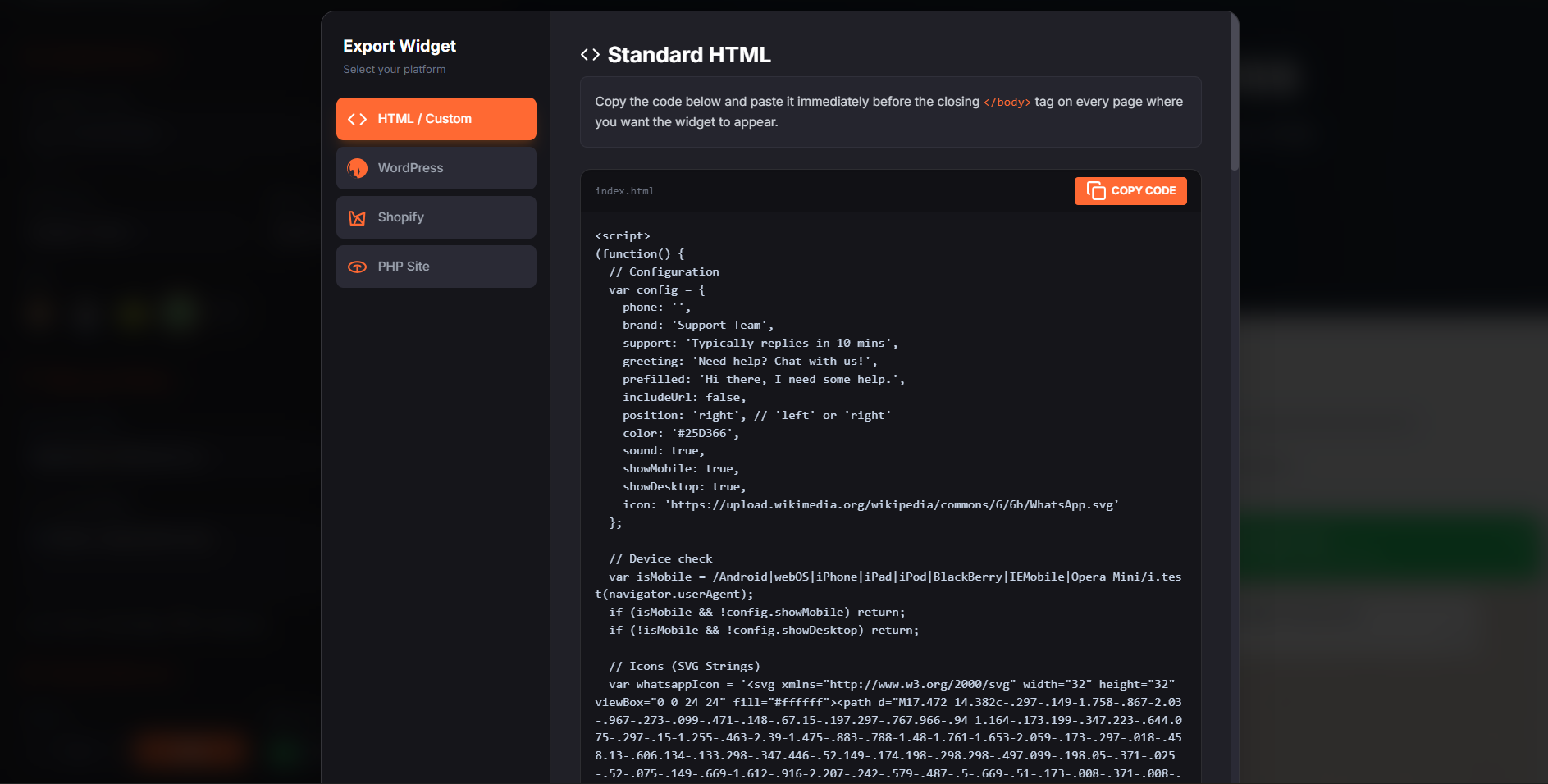 WhatsApp Chat Widget Generator gallery image
