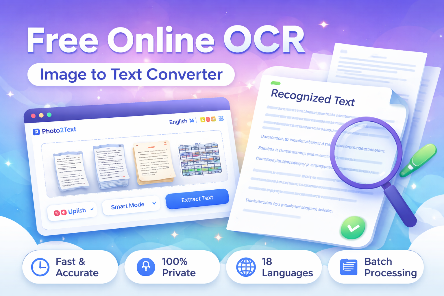 Photo2Text OCR - Main product screenshot demonstrating key features and user interface