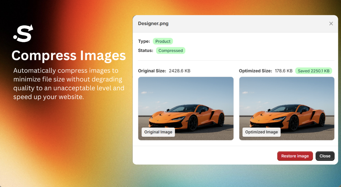 SEOAi ‑ Image & Speed Optimize - Main product screenshot demonstrating key features and user interface