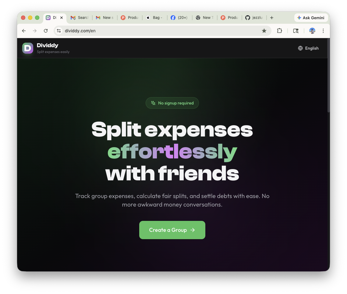 Dividdy - Main product screenshot demonstrating key features and user interface