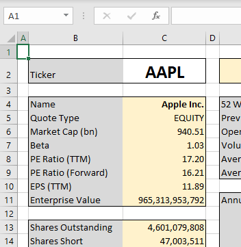 Excel Price Feed