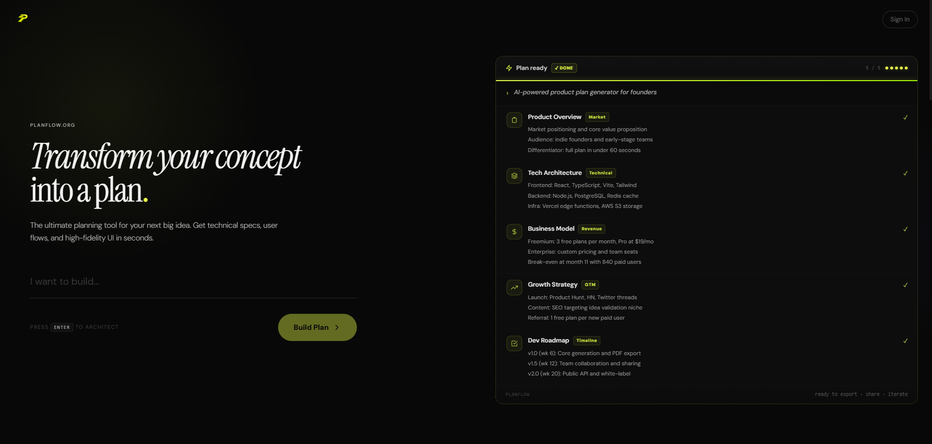 PlanFlow - Main product screenshot demonstrating key features and user interface