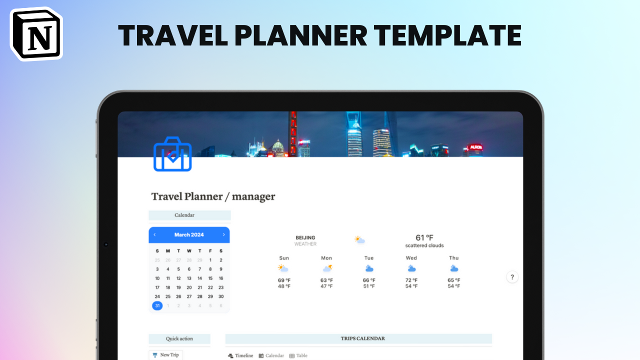 Notion travel planner template gallery image