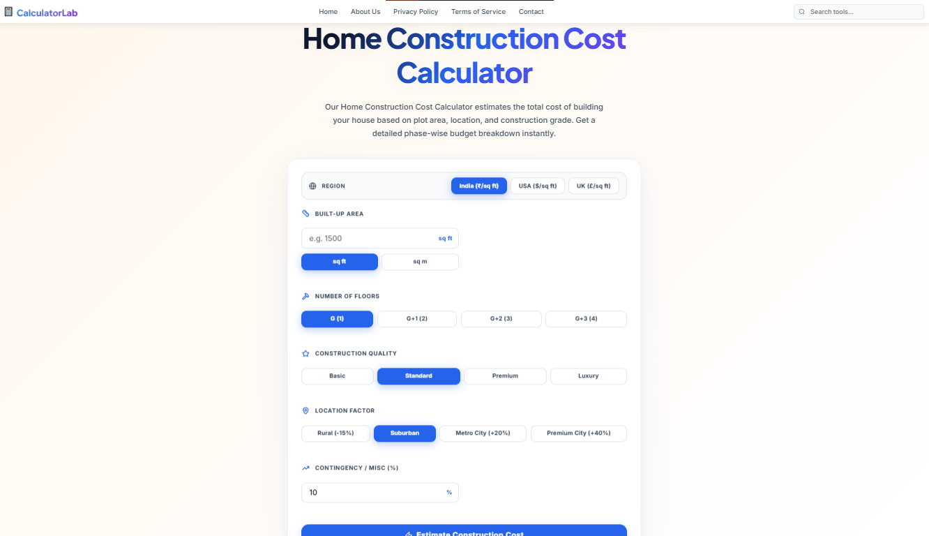 Home Construction Cost Calculator gallery image