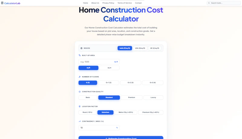 Home Construction Cost Calculator screenshot 2