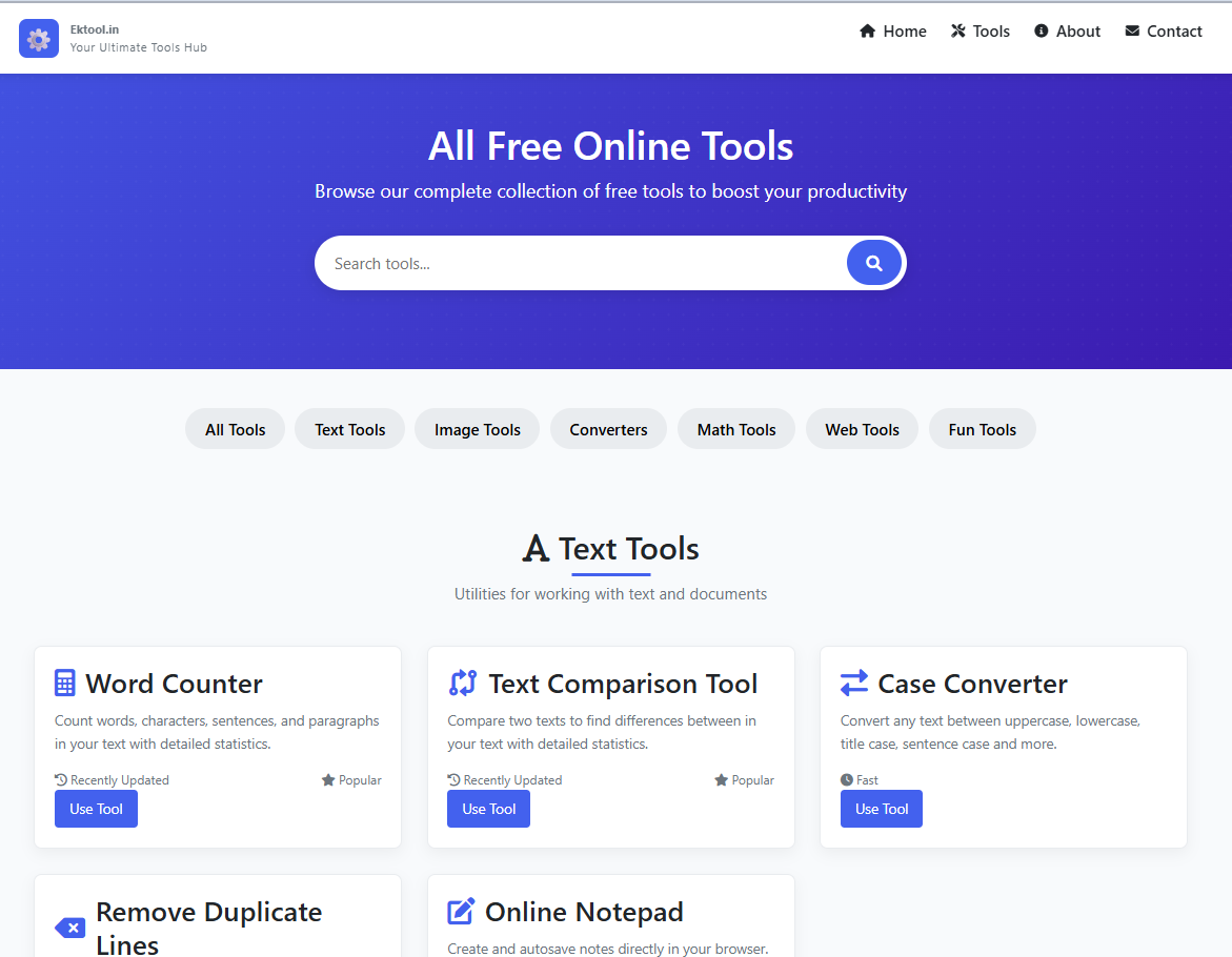 Ektool.in - 텍스트, 이미지, 변환 등을위한 무료 온라인 도구 미디어 3