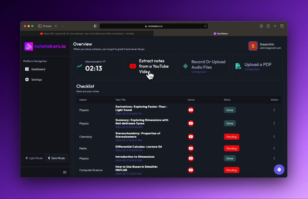 startuptile NoteTakers.io-YouTube Lectures into Comprehensive Notes With Study Tools