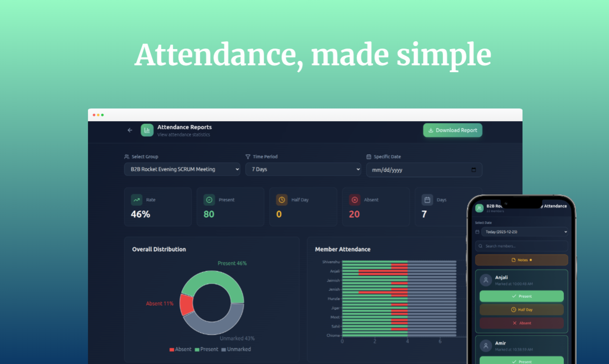 Simple Attende - Main product screenshot demonstrating key features and user interface
