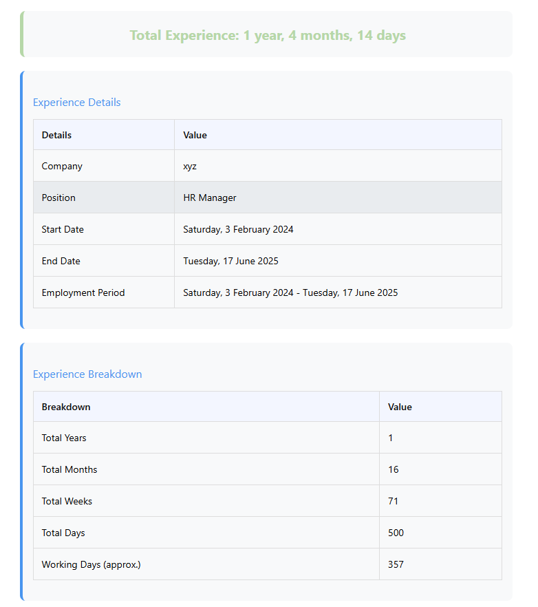 Online Work Experience Calculator gallery image