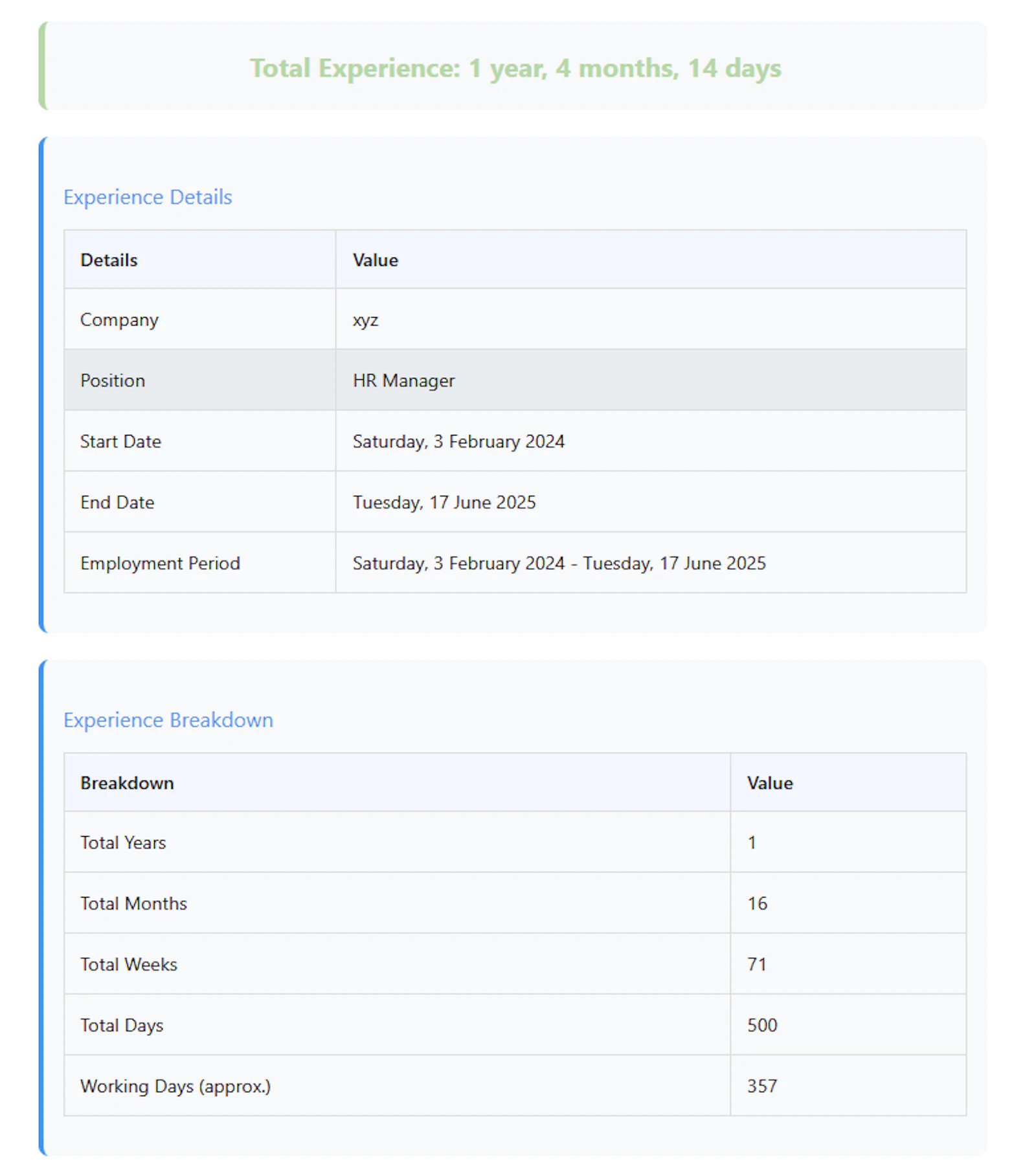 Online Work Experience Calculator screenshot 3
