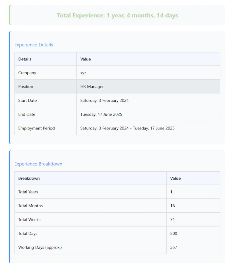 Online Work Experience Calculator screenshot 3