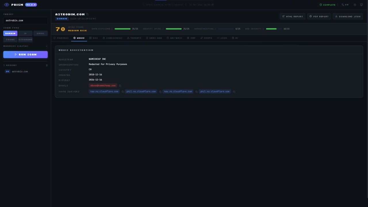 Prism - All-in-one OSINT platform gallery image