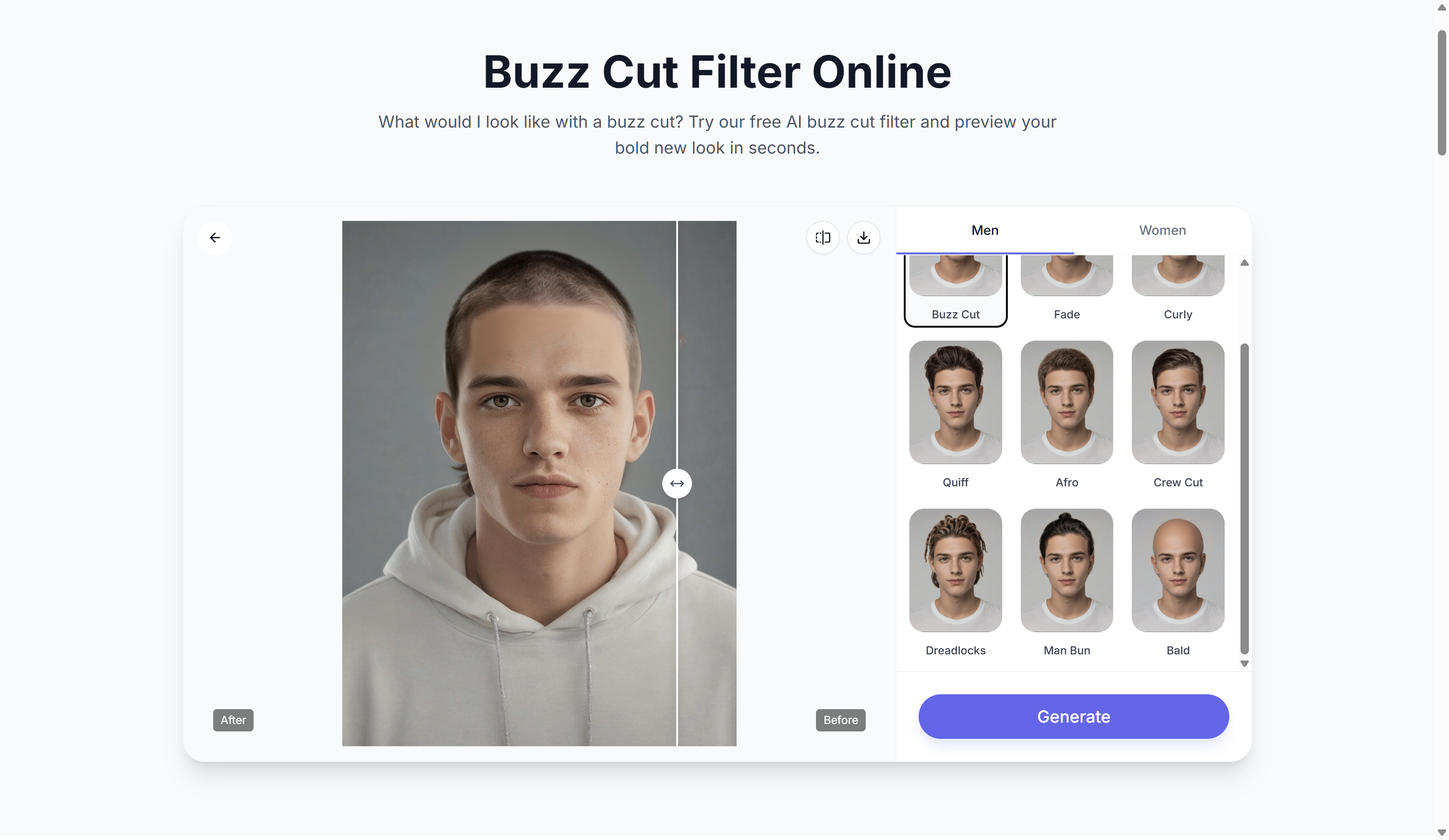 Buzz Cut Filter Online gallery image
