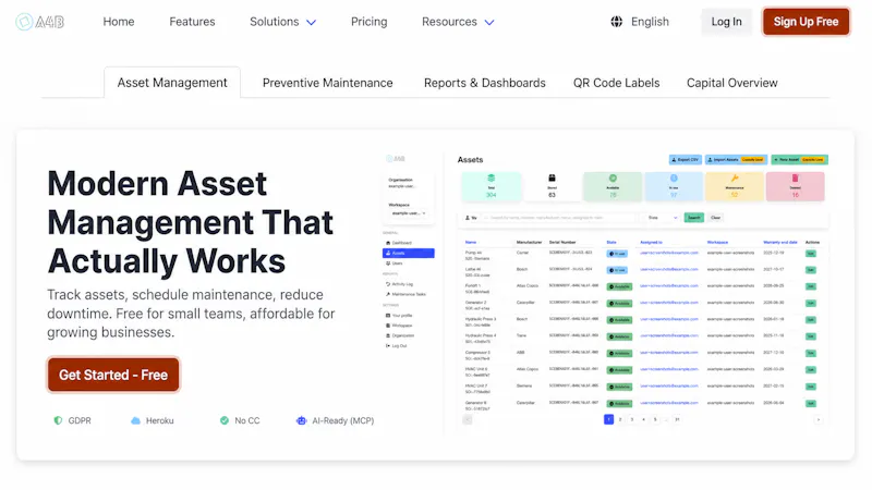 A4B CMMS screenshot 1