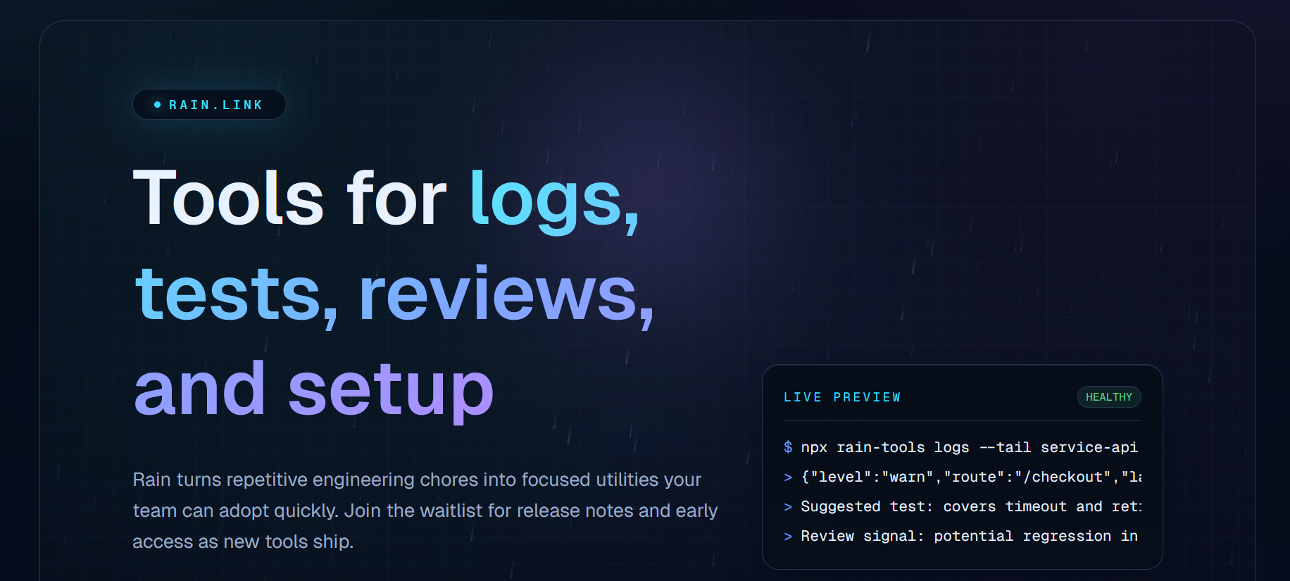 Rain.link AI Tools for devs gallery image