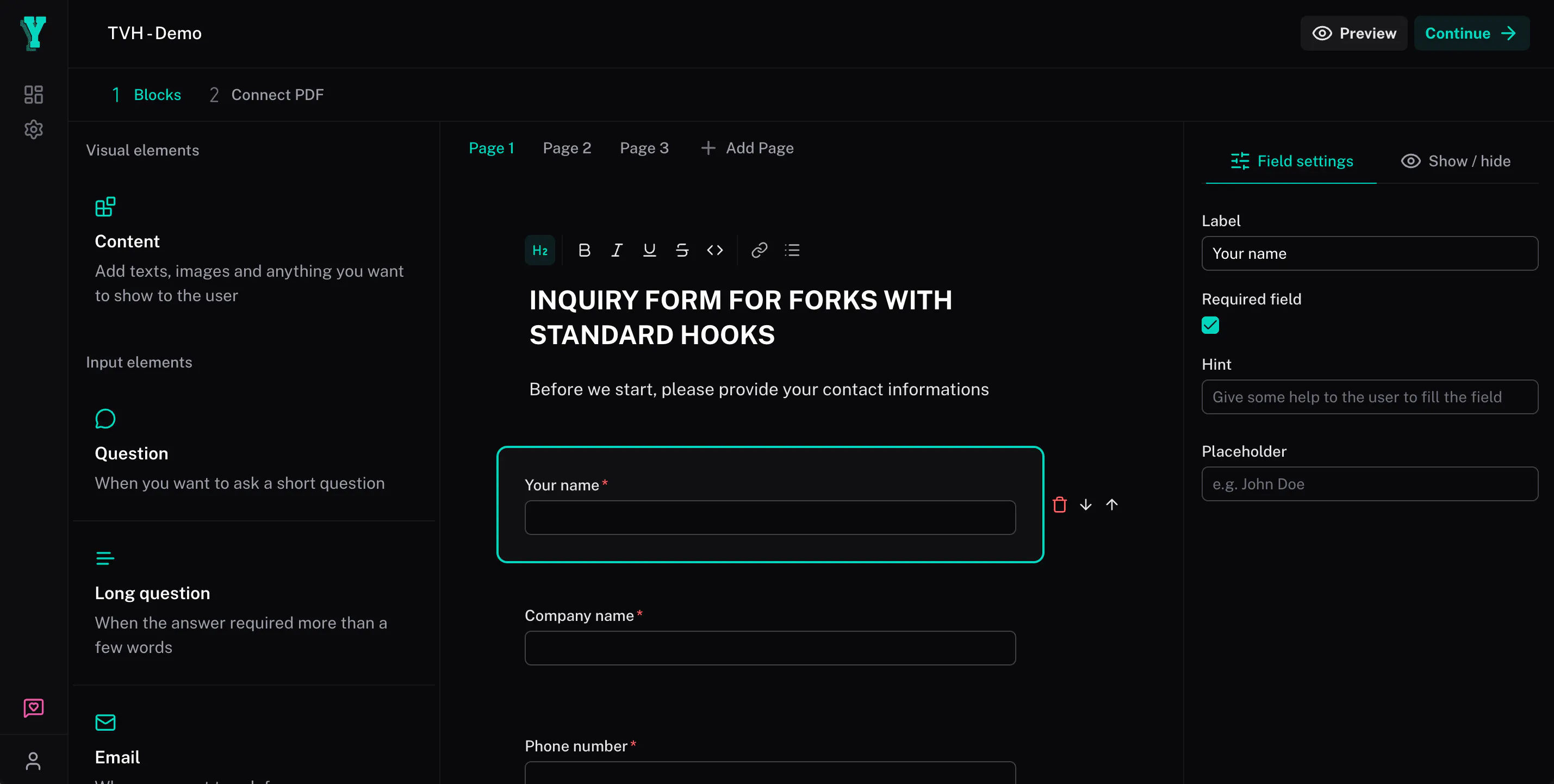 Yolvan - PDF to web form screenshot
