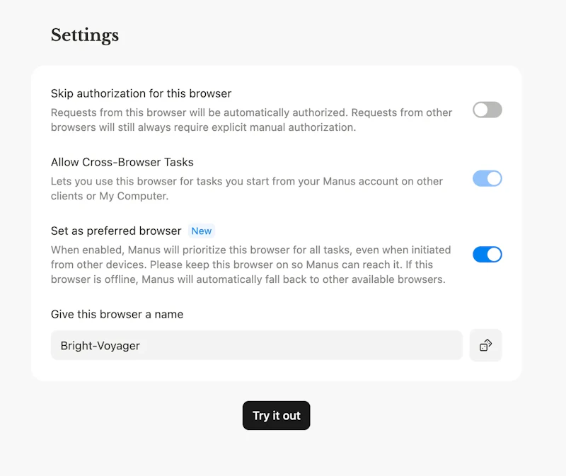 Manus Preferred Browser screenshot 2