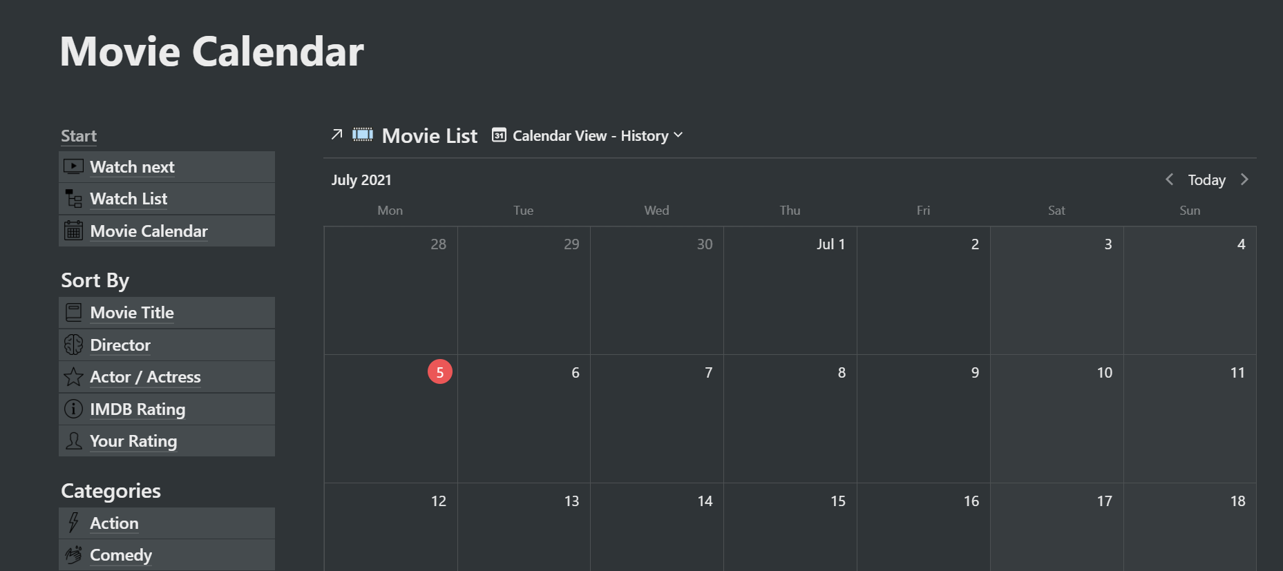 Notion Movie Library Template gallery image