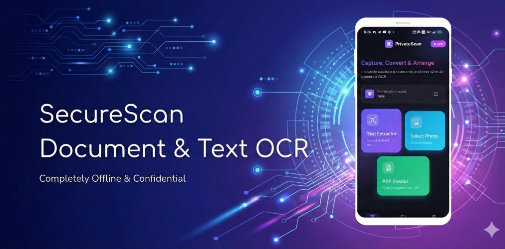 Privatescan:Offline documents & OCR scan - Main product screenshot demonstrating key features and user interface