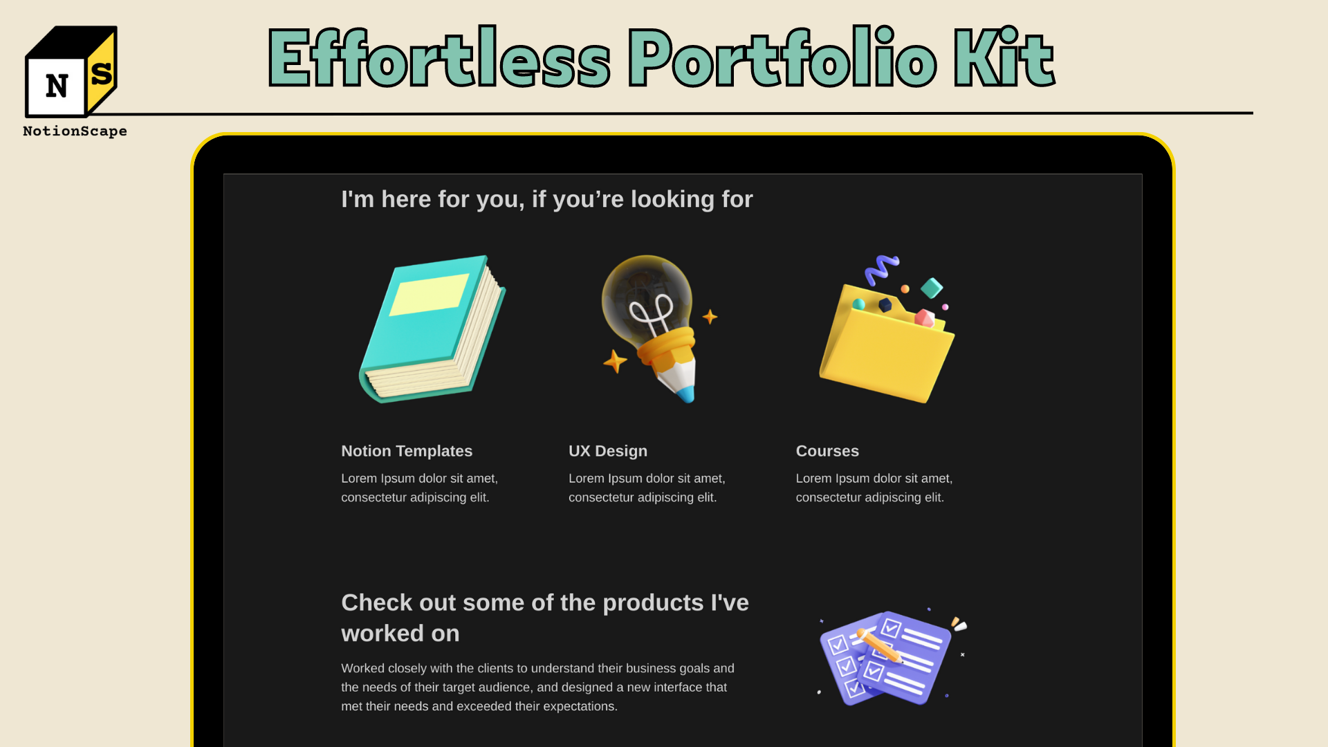 Kit de portefeuille de notion media 3