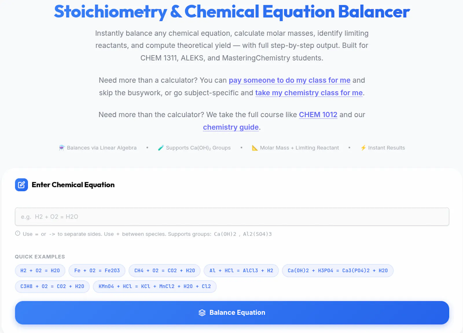 Stoichiometry Equation Balancer screenshot 1