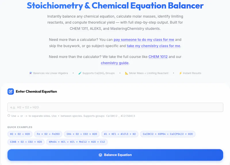 Stoichiometry Equation Balancer screenshot 1