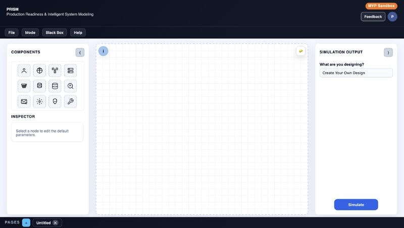 PRISM — System Design Sandbox - Main product screenshot demonstrating key features and user interface