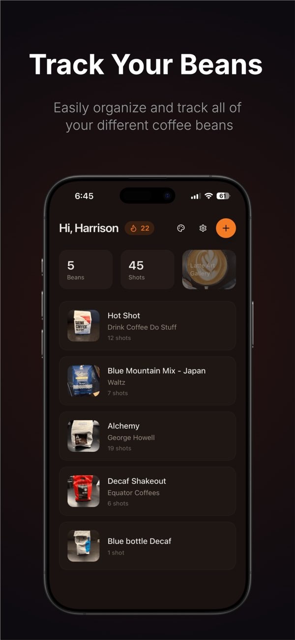 Espresso Shot Log - Main product screenshot demonstrating key features and user interface