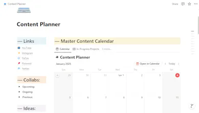 notion template for content creators gallery image