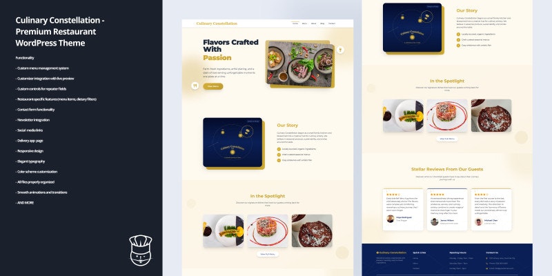 Culinary Constellation WordPress Theme - Main screenshot showing features and interface