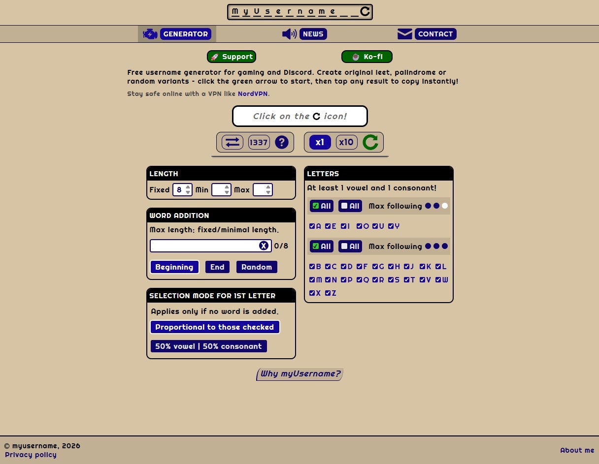 MyUsername.app - Main product screenshot demonstrating key features and user interface