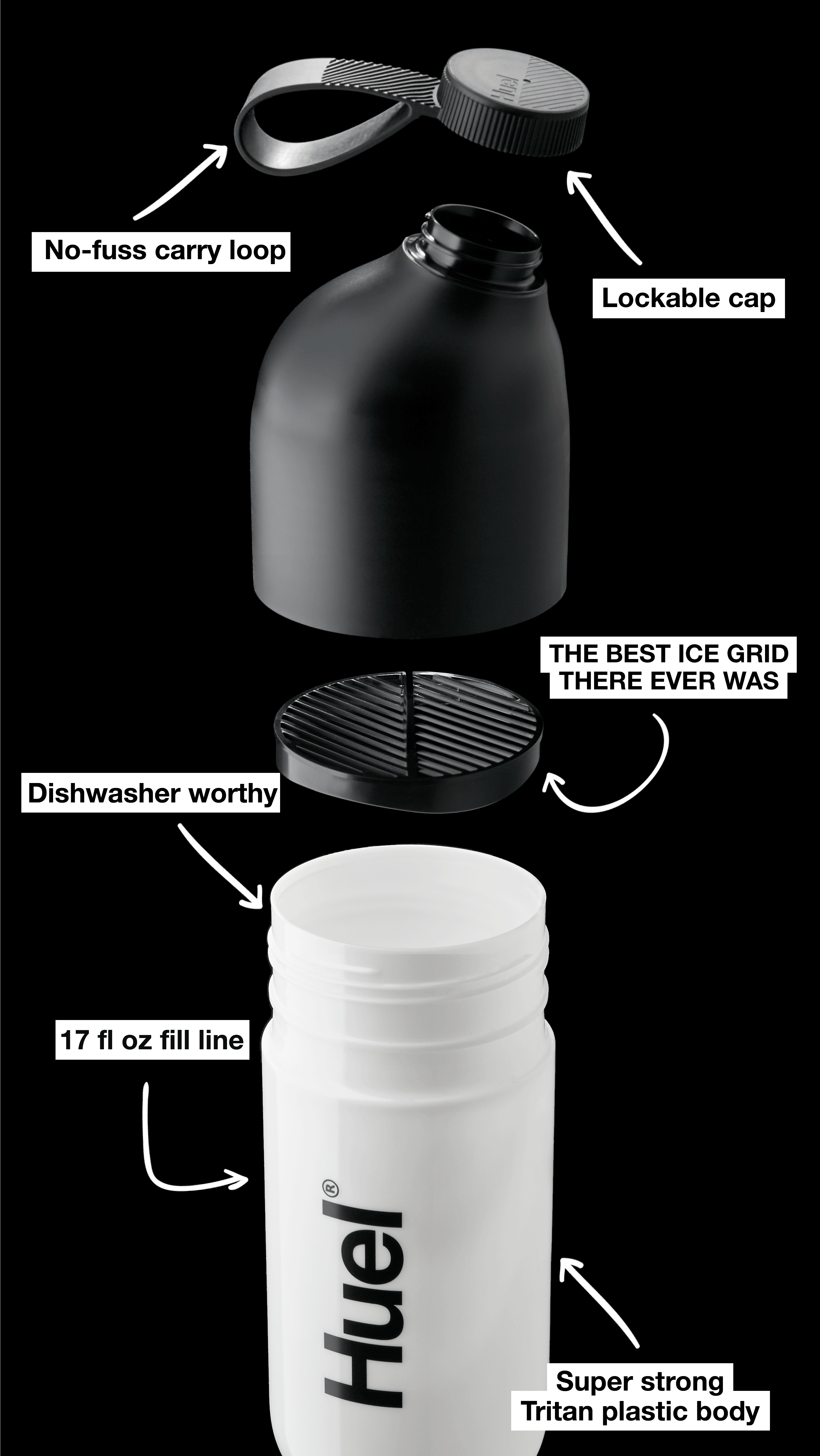 Huel Shaker Crazy great shaker bottle, designed for food drinkers