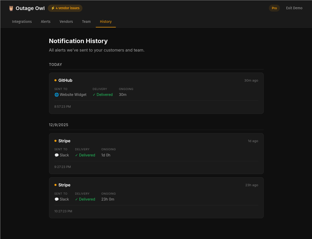 Outage Owl - Screenshot 4 showing product features and functionality