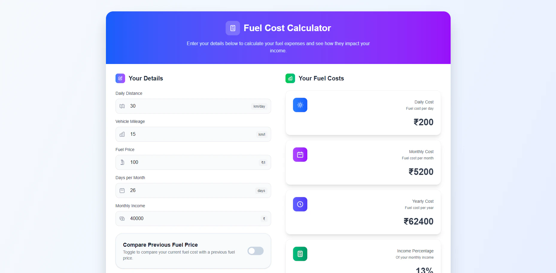 Fuel Cost Calculator - Free tool 대표 미리보기