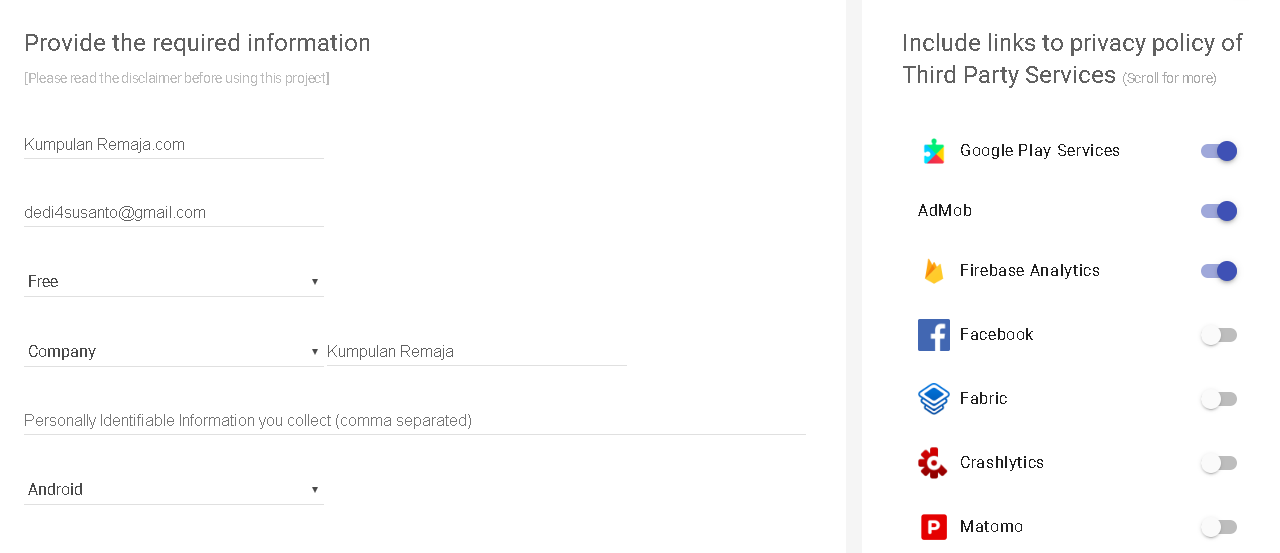 Privacy Polity Application android