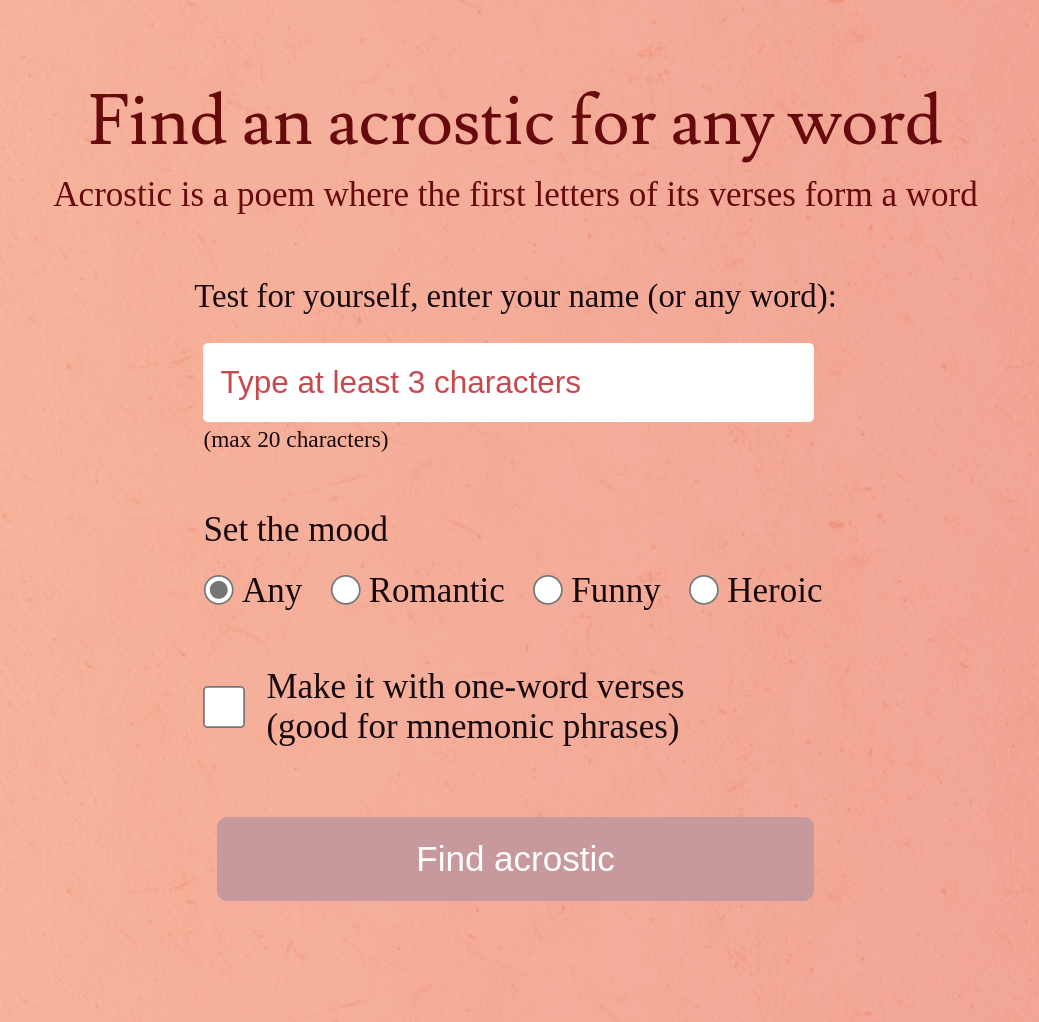 startuptile Acrostic AI-Generate acrostics for any word with one-word verse option