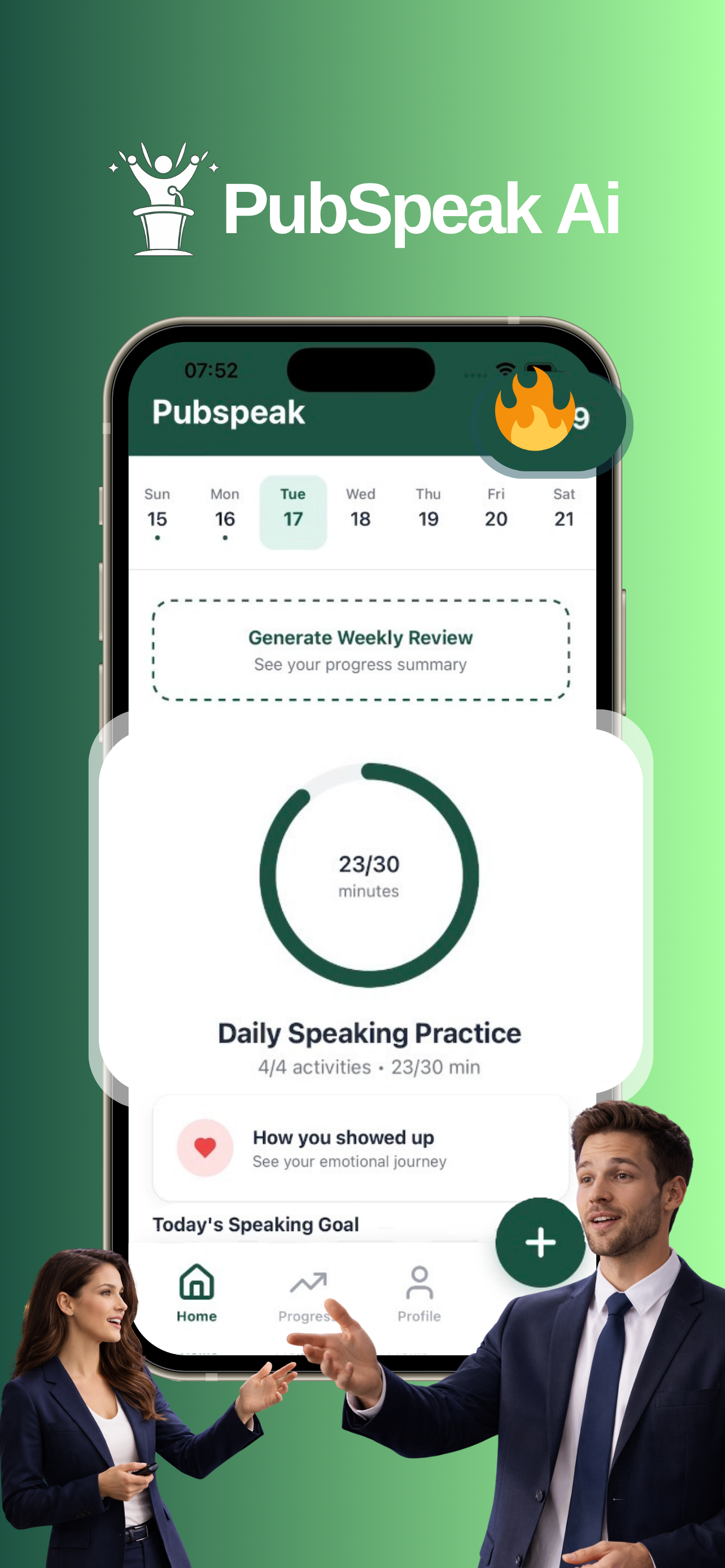 PubSpeak AI: Public Speaking AI Coach - Main product screenshot demonstrating key features and user interface