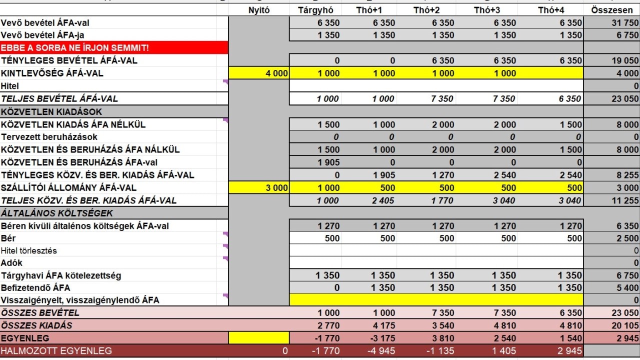 Cég likviditás terv Excel sablon media 4