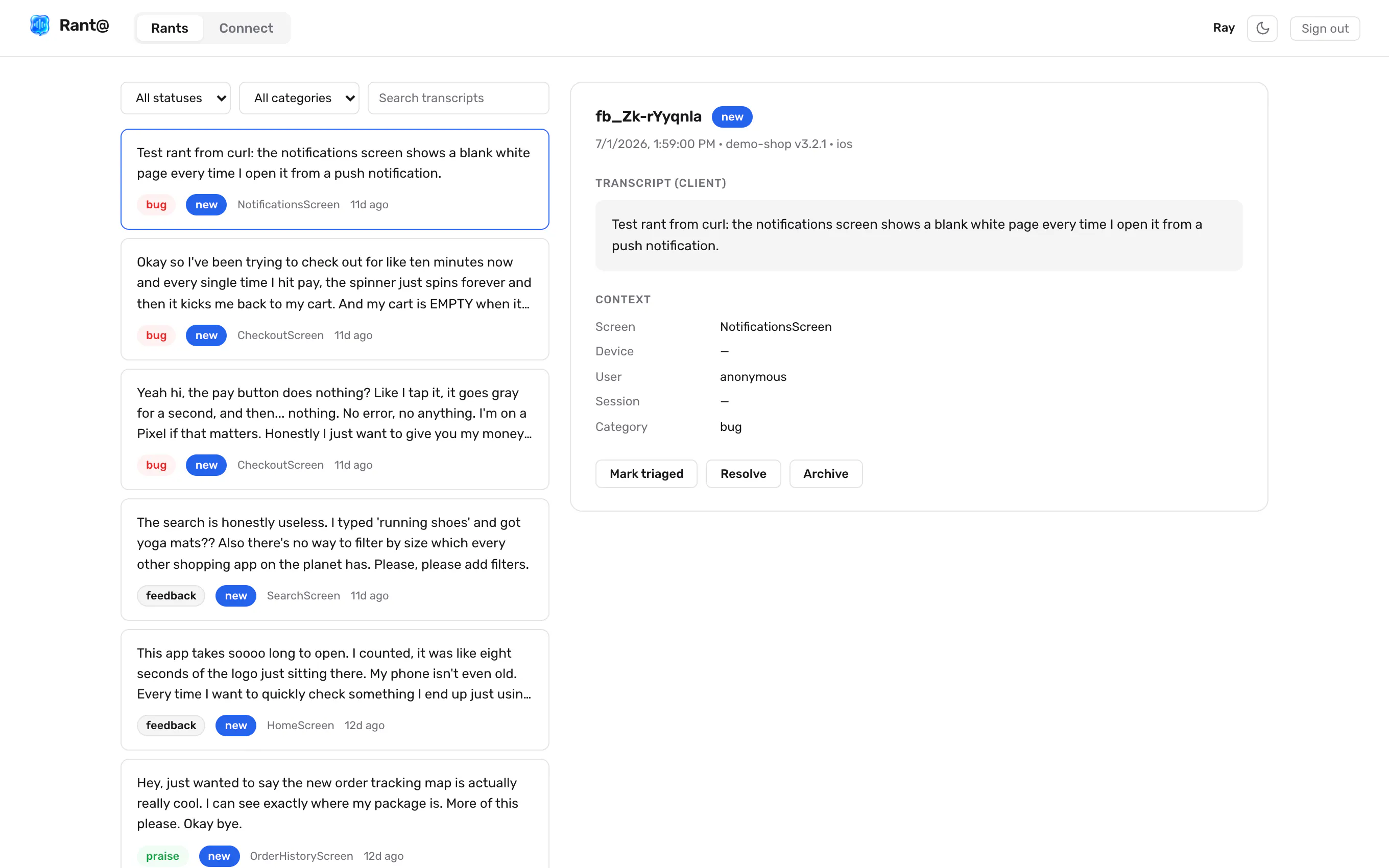 Rant@ — Tighten the user feedback loop 截图 1