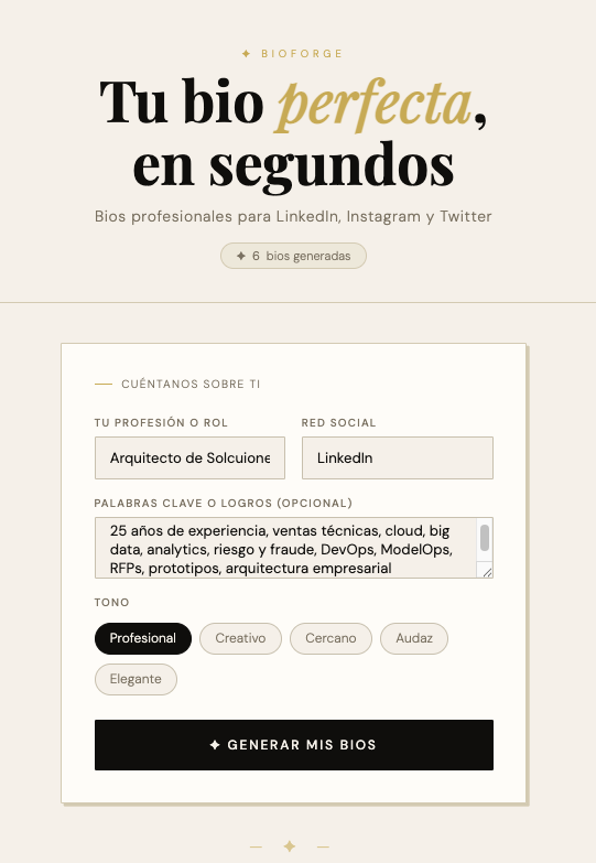 BioForge — Bios profesionales con IA media 1