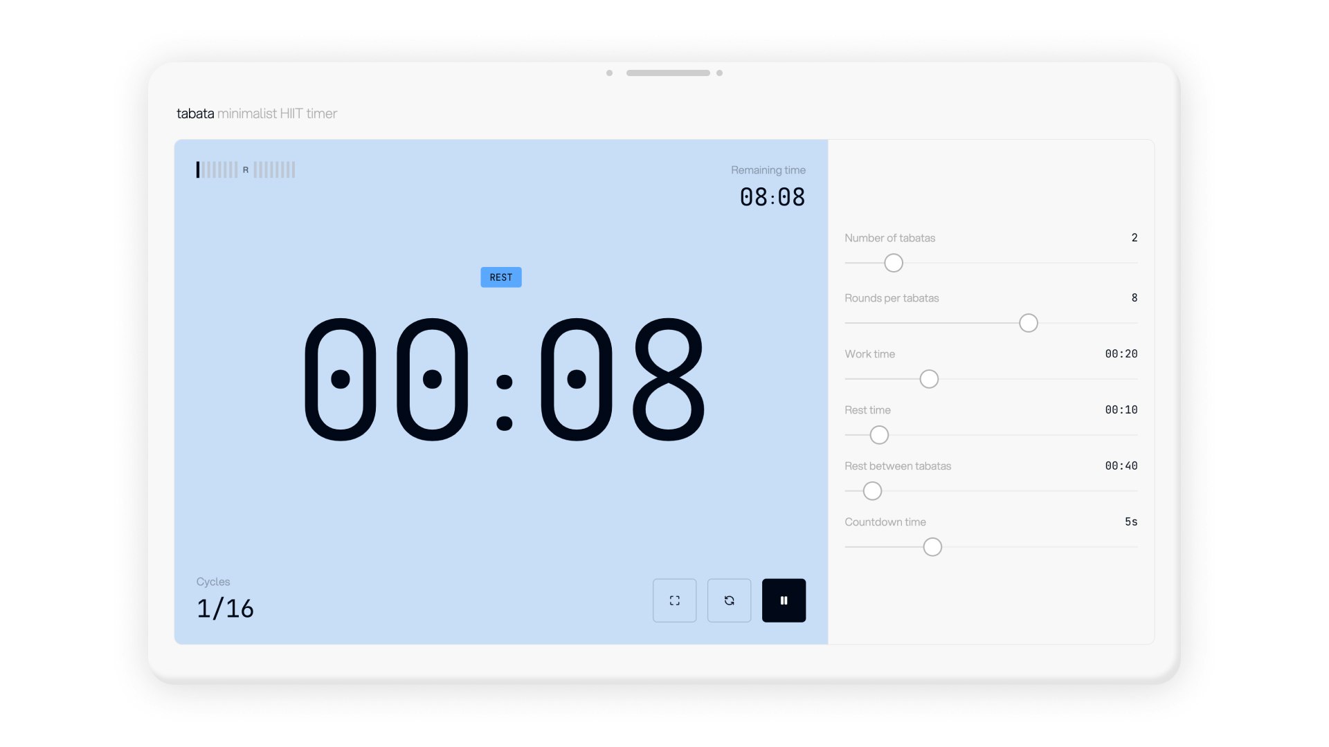 Tabata.page - ブラウザにある最小限のカスタマイズ可能なTabataタイマーメディア4