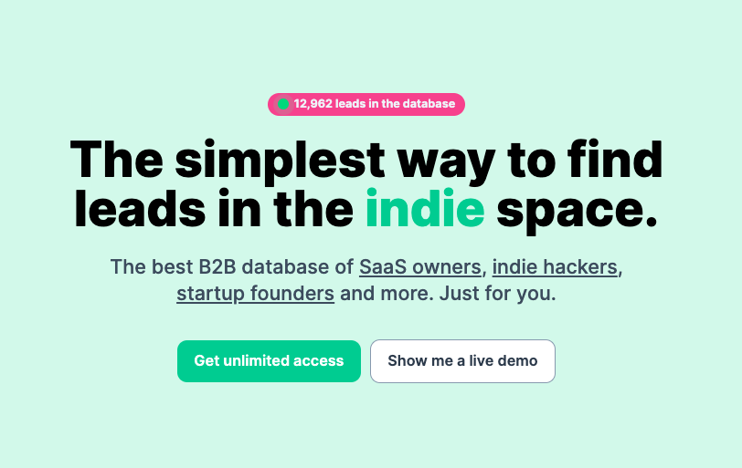 Indie Potansiyel müşterileri - Indie bilgisayar korsanları, kurucular ve daha fazlasının en iyi B2B veritabanı. medya 2