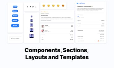 An assortment of design elements like buttons and sections in Mailbites for creating email templates.