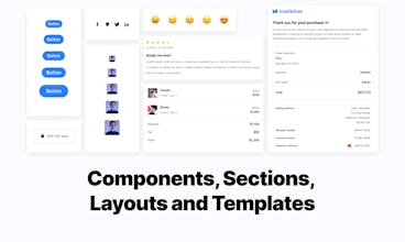 Un assortimento di elementi di design come pulsanti e sezioni in Mailbites per la creazione di modelli di email.