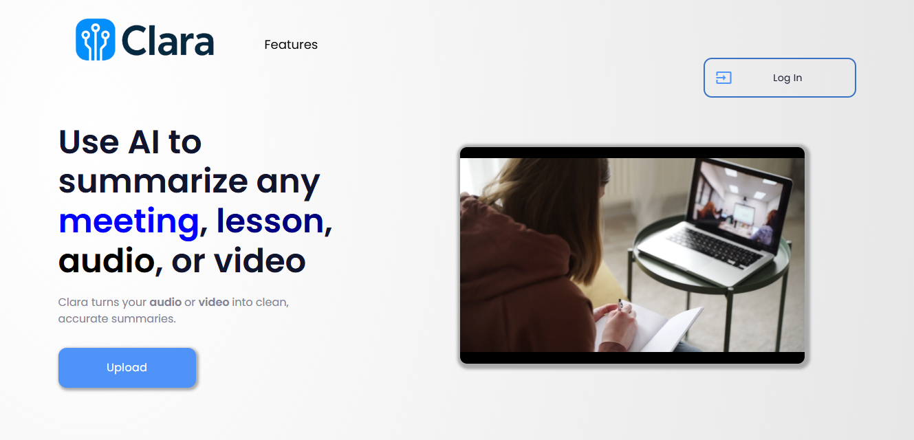 Clara – Meeting Summarizer - Main product screenshot demonstrating key features and user interface